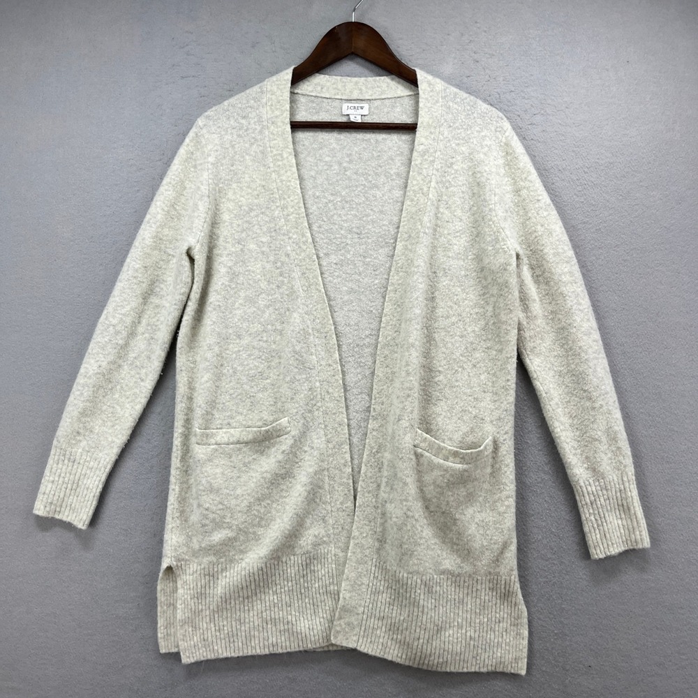 J.Crew Cardigan Sweater Womens S Oatmeal Open‎ Front Pocket Knit Cozy Minimalist